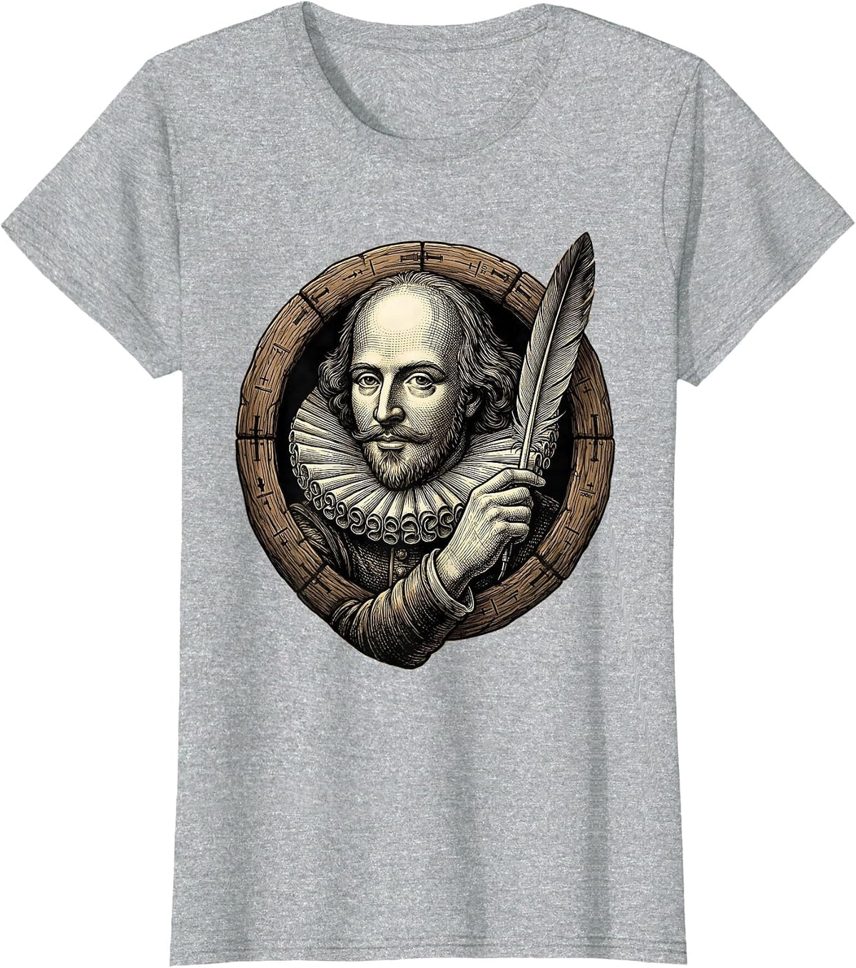 Shakespeare Bust Literary Humor Theater Fan Gift T-Shirt - Heather Grey