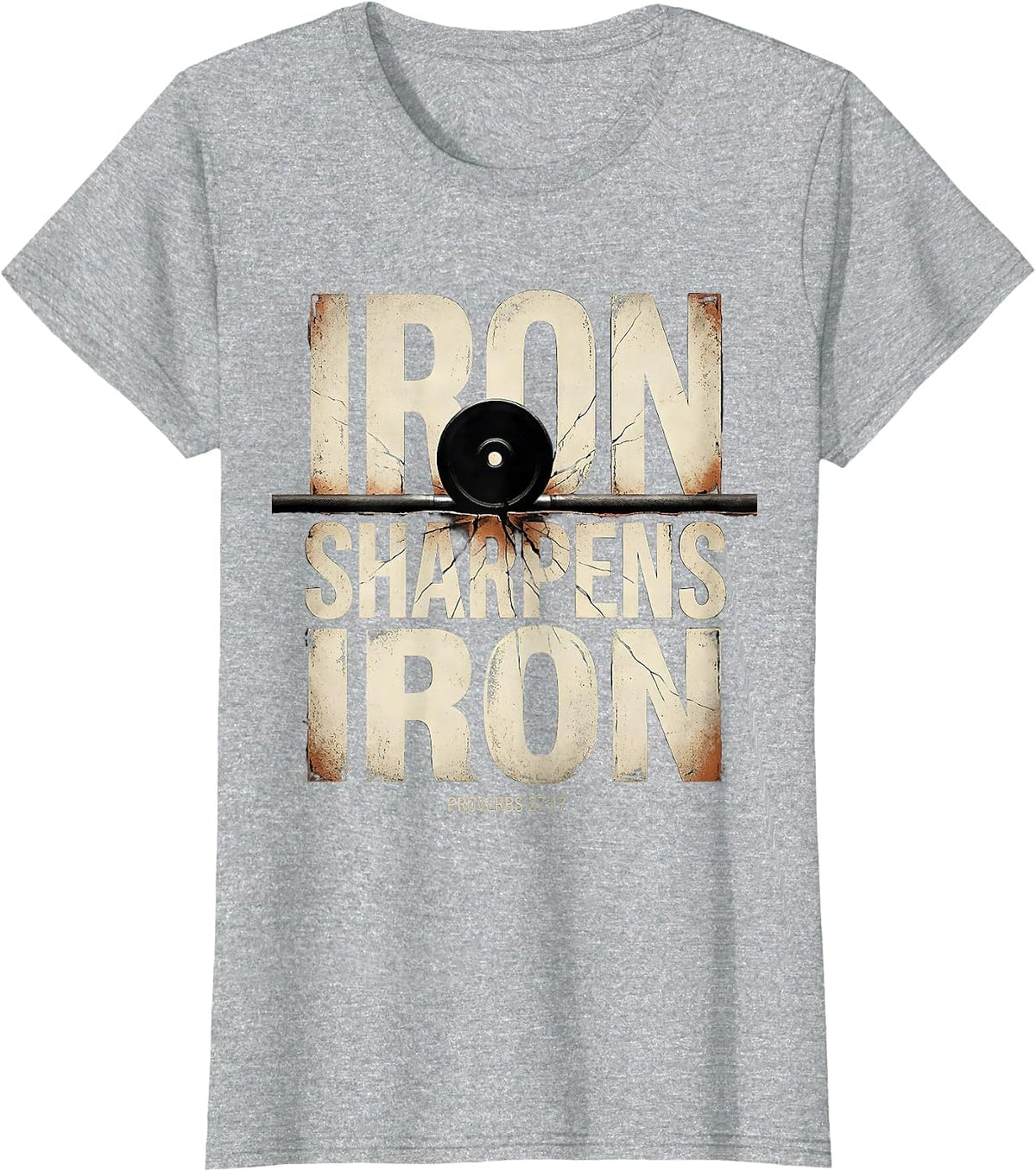 Iron Sharpens Iron Proverbs 27:17 Distressed Christian Men T-Shirt - Heather Grey