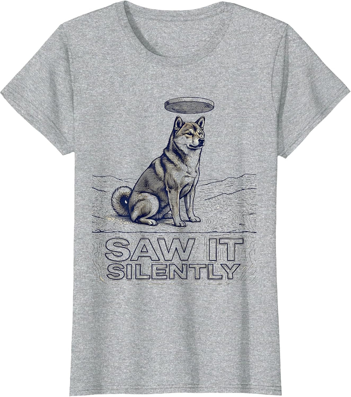 Women's Saw It Silently Shiba Inu UFO Alien Novelty Gift T-Shirt - Heather Grey
