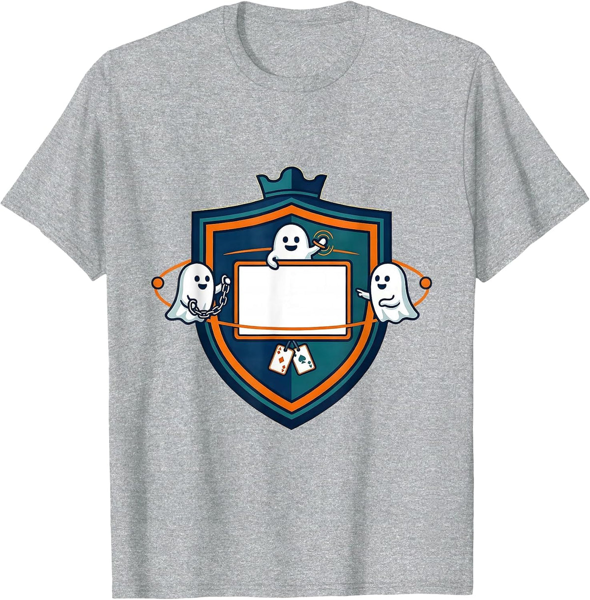 Men's Shield Ghost Behavior Clinician Halloween Boo Crew T-Shirt - Heather Grey