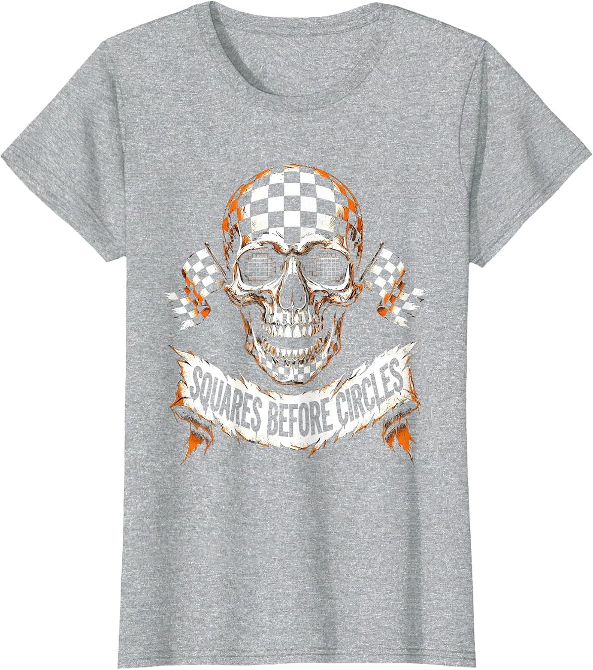 Squares Before Circles Checkered Pattern Design T-Shirt - Heather Grey