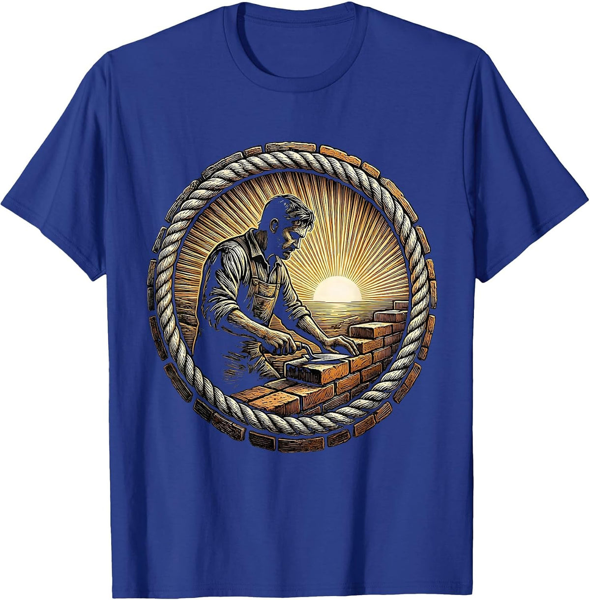 Bricklayer Golden Sunrise Mason Graphic Design T-Shirt - Royal Blue