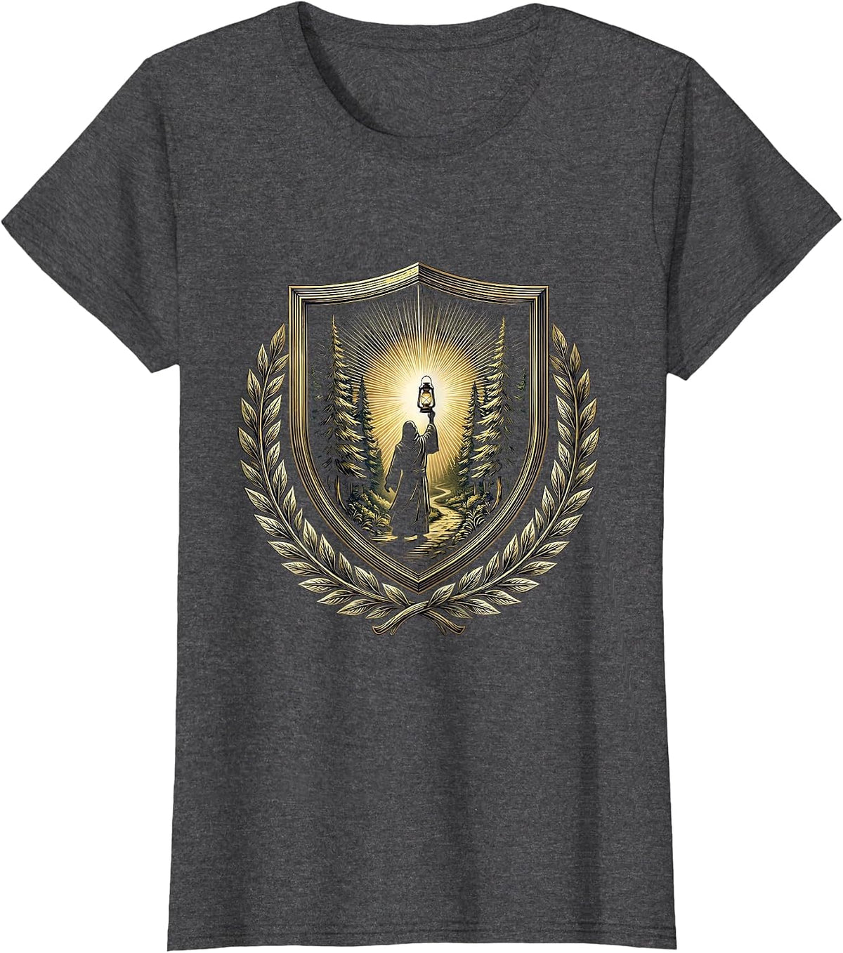 Women's Social Worker Lantern Forest Path Graphic T-Shirt - Dark Heather Grey
