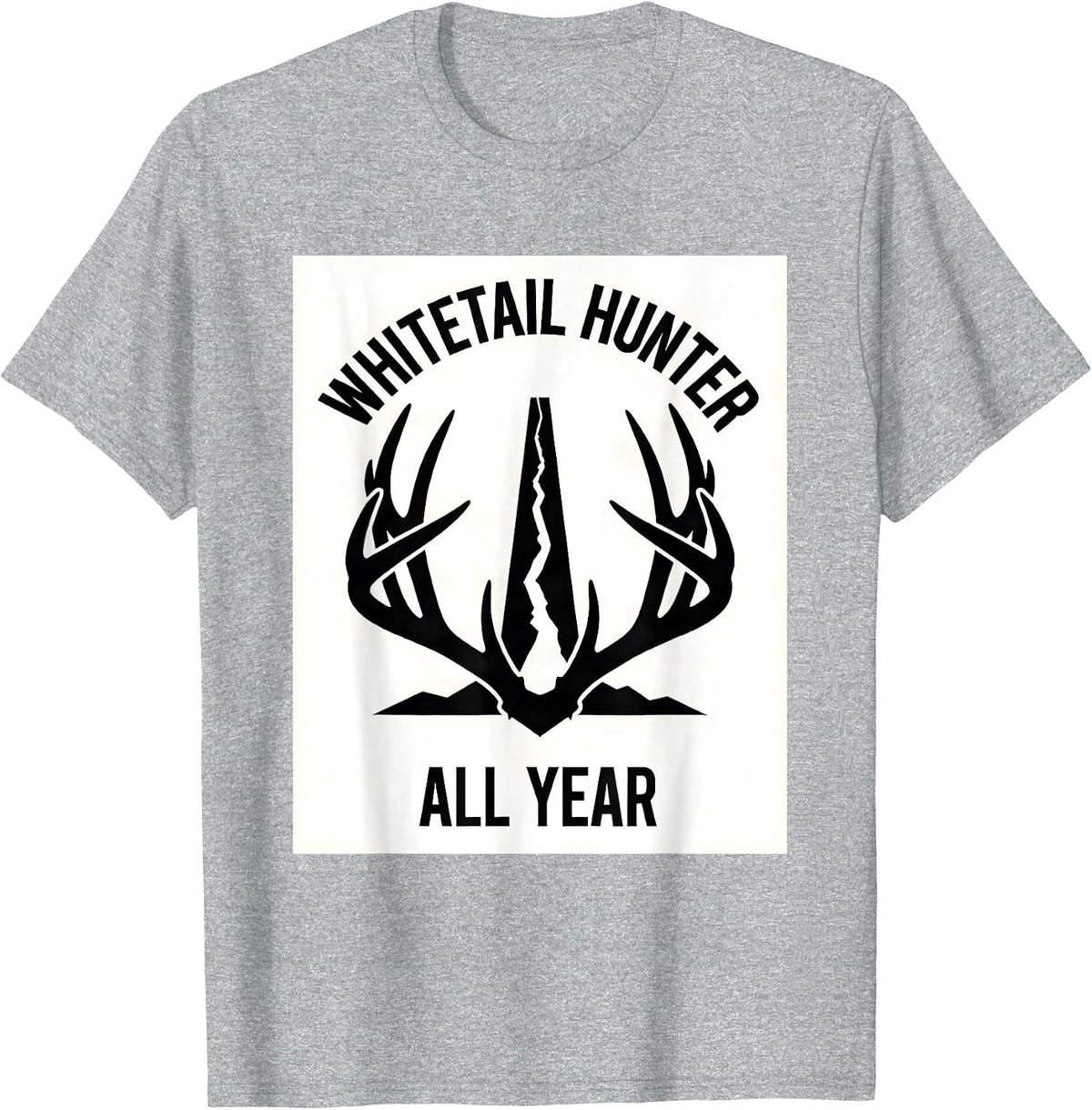 Men's Whitetail Hunter All Year Minimalist Antler Crown Hunting T-Shirt - Heather Grey
