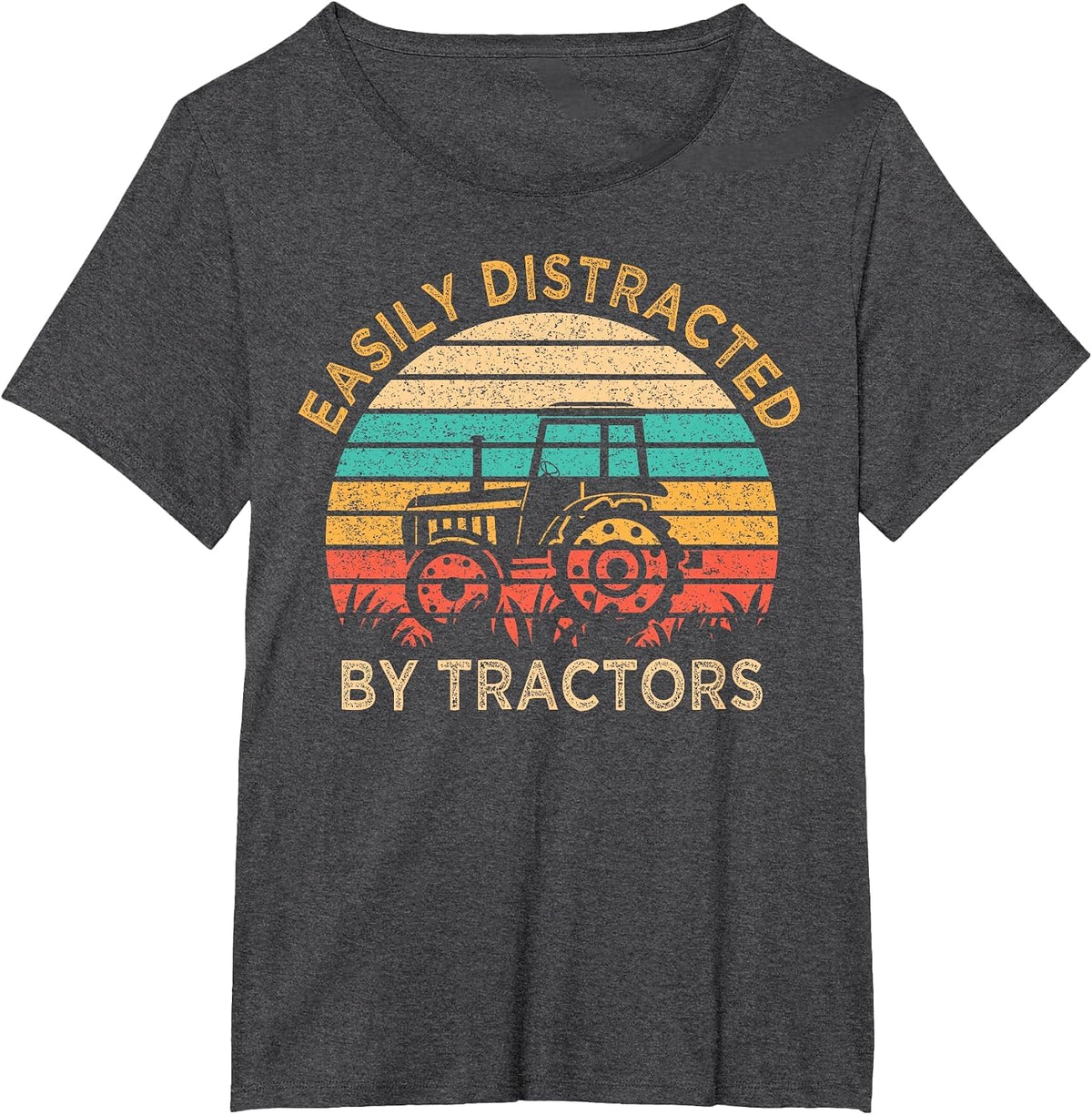 Vintage Easily Distracted by Tractors Fun Farming T-Shirt - Dark Heather Grey