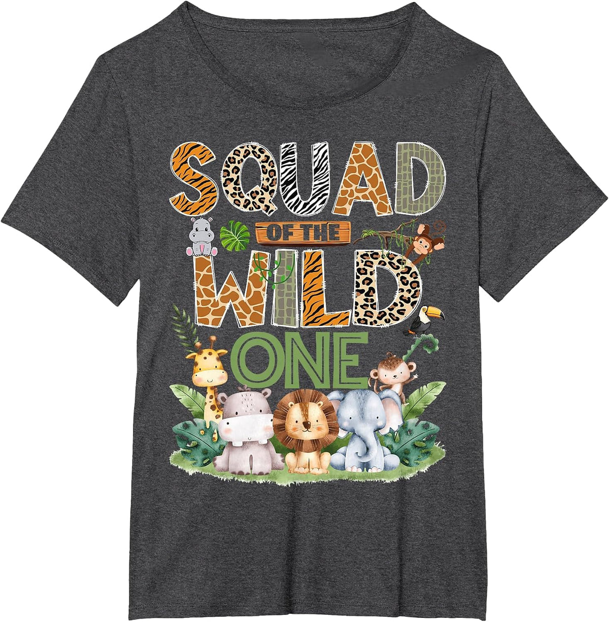 Squad of the Wild One Safari Jungle 1st Birthday Boy T-Shirt - Dark Heather Grey