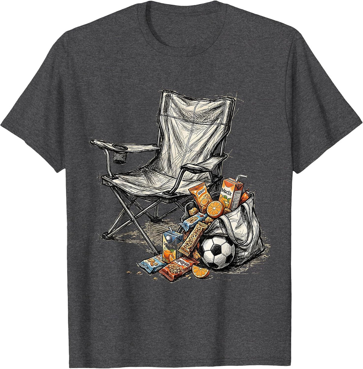Soccer Dad Folding Chair Snack Bag Graphic T-Shirt - Dark Heather Grey