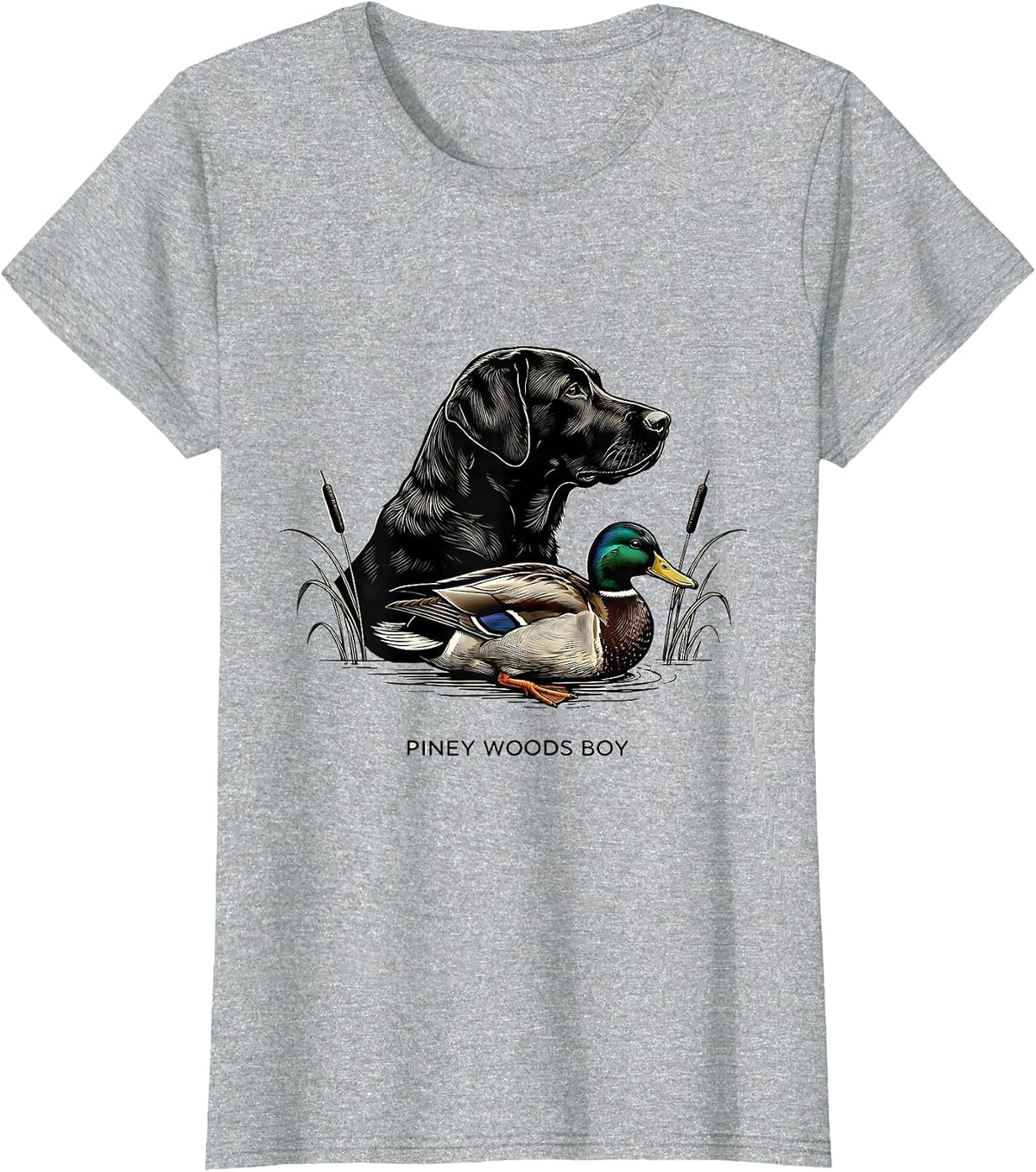 Piney Woods Boy Vintage Labrador Duck Hunting Marsh Scene T-Shirt - Heather Grey