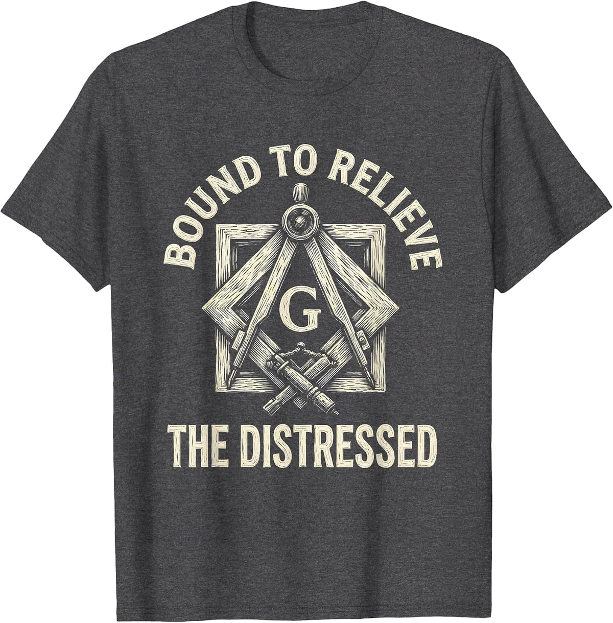 Men's Bound To Relieve The Distressed Freemason Square And Compass T-Shirt - Dark Heather Grey