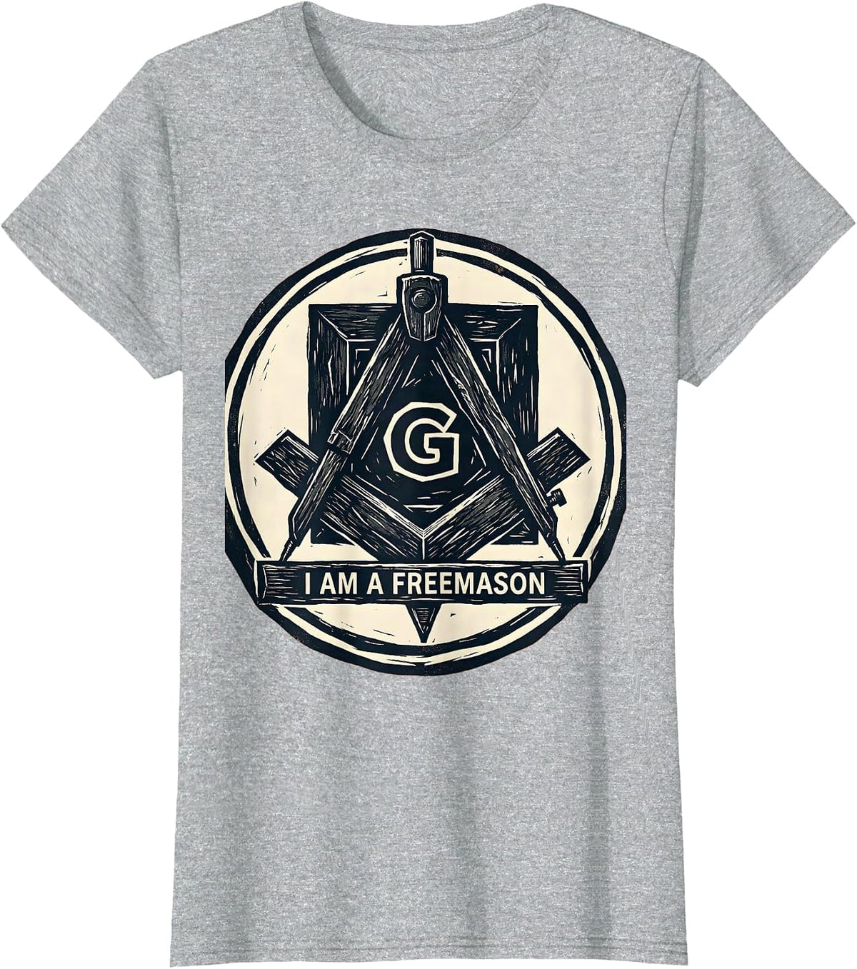 I Am A Freemason Linocut Masonic Square And Compass T-Shirt - Heather Grey