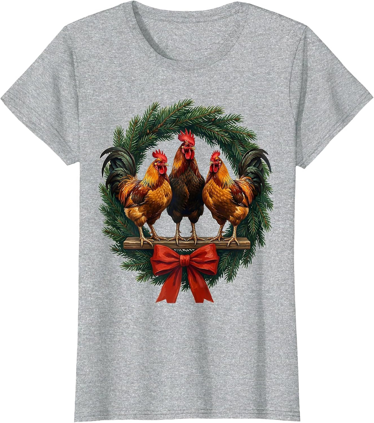 Chickens Wreath Christmas Humor Farm Animal Lover Gift T-Shirt - Heather Grey