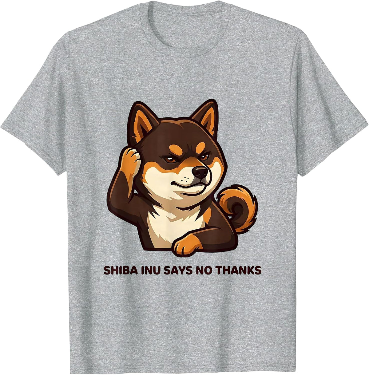 Men's Shiba Inu Says No Thanks Cute Kawaii Dog Lover Anime Humor T-Shirt - Heather Grey