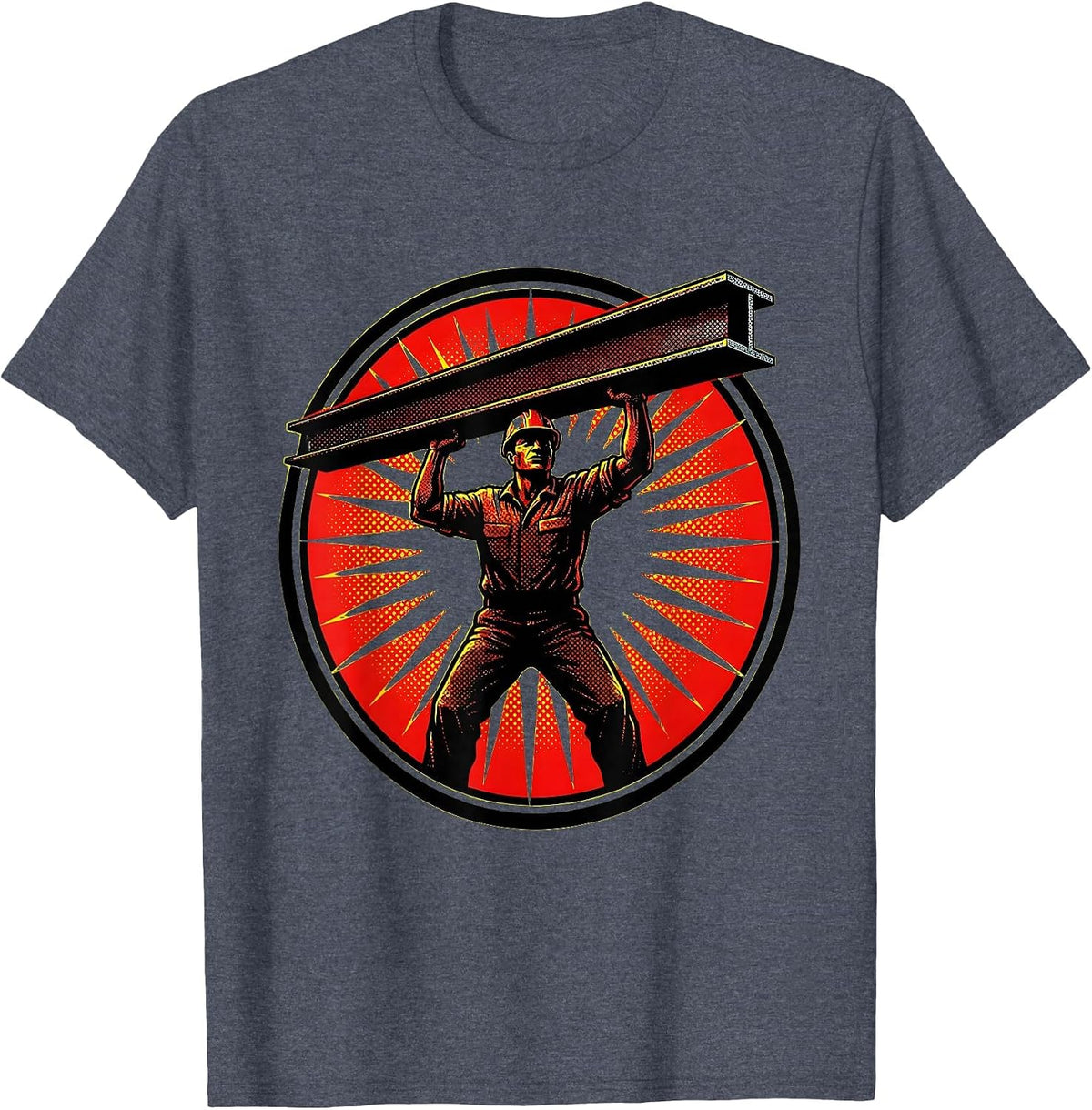 Labor Day Steel Worker Graphic Tee T-Shirt - Heather Blue