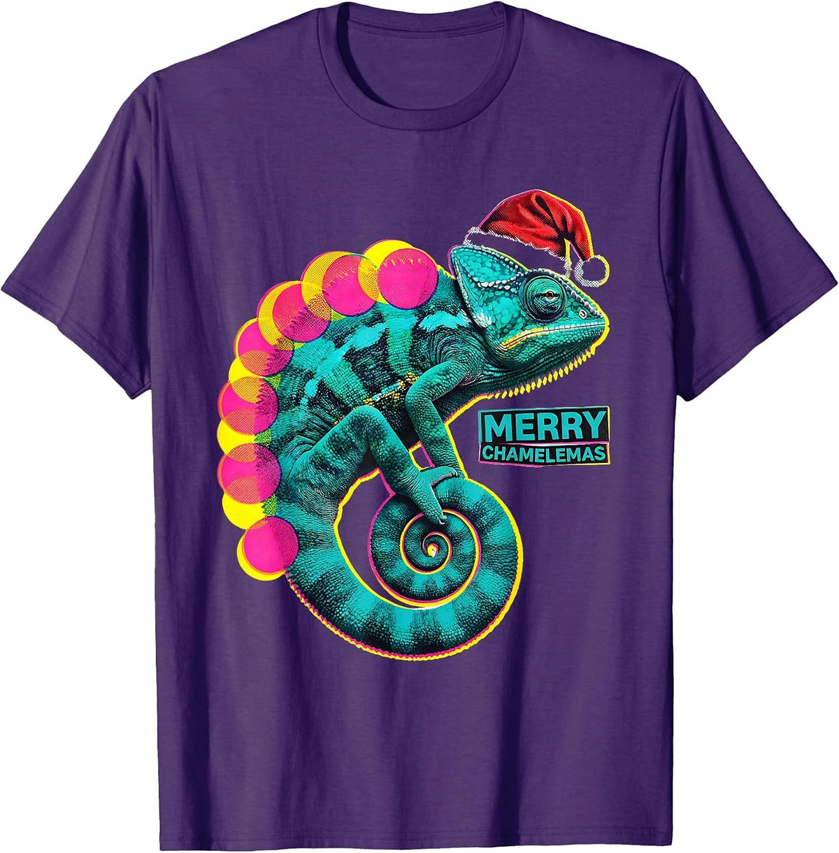 Merry Chamelemas Funny Animal Christmas Novelty Chameleon T-Shirt - Purple