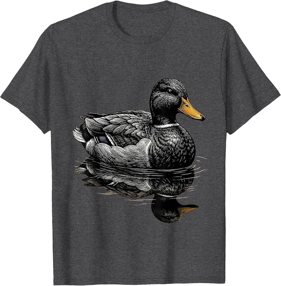 Men's Duck Camo Hunting Decoy on Still Water T-Shirt - Dark Heather Grey