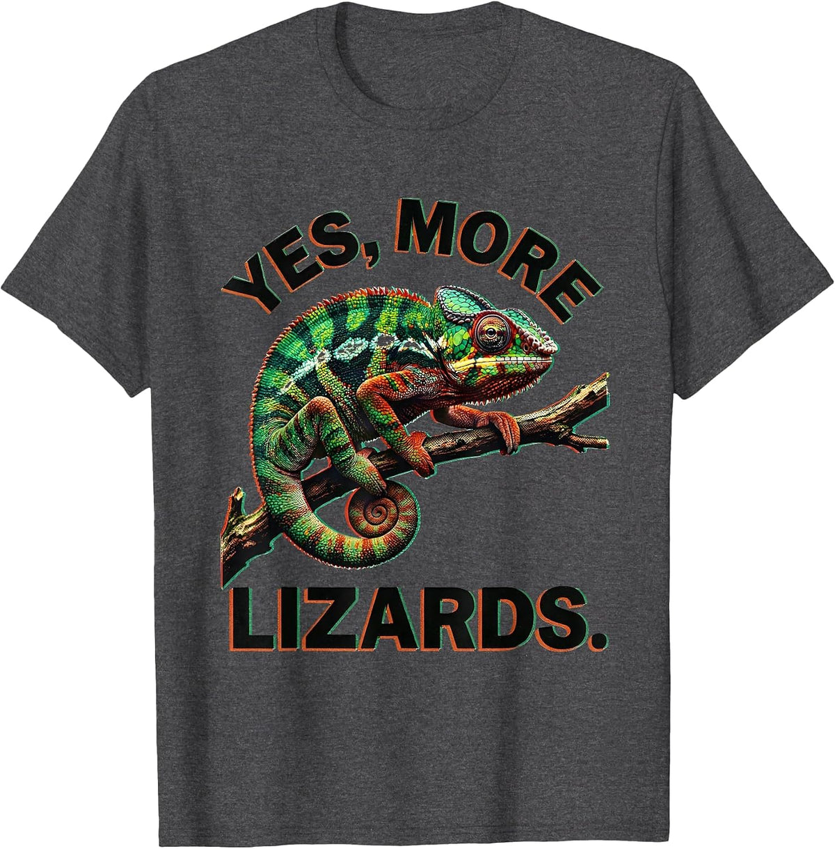 Yes, More Lizards Risograph Funny Chameleon Lover Reptile T-Shirt - Dark Heather Grey