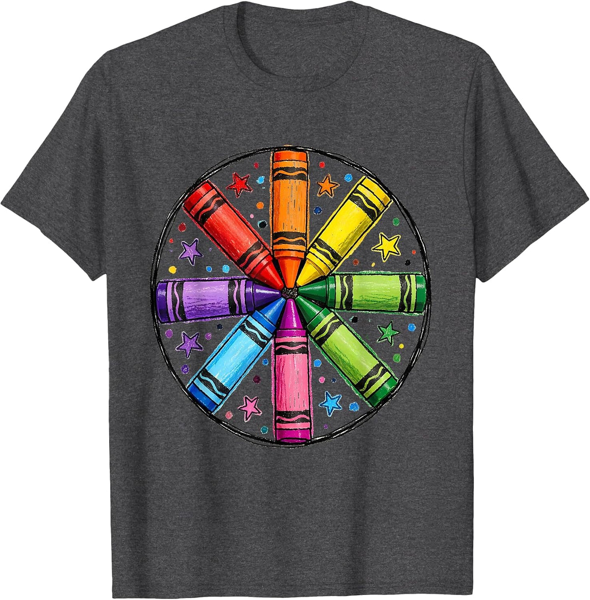 Men's Crayon Color Wheel Mandala Art Design T-Shirt - Dark Heather Grey