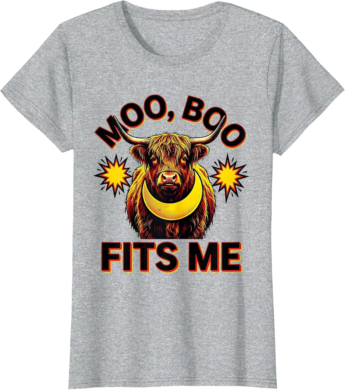 Moo, Boo Fits Me Pop Art Highland Cow Halloween Costume T-Shirt - Heather Grey