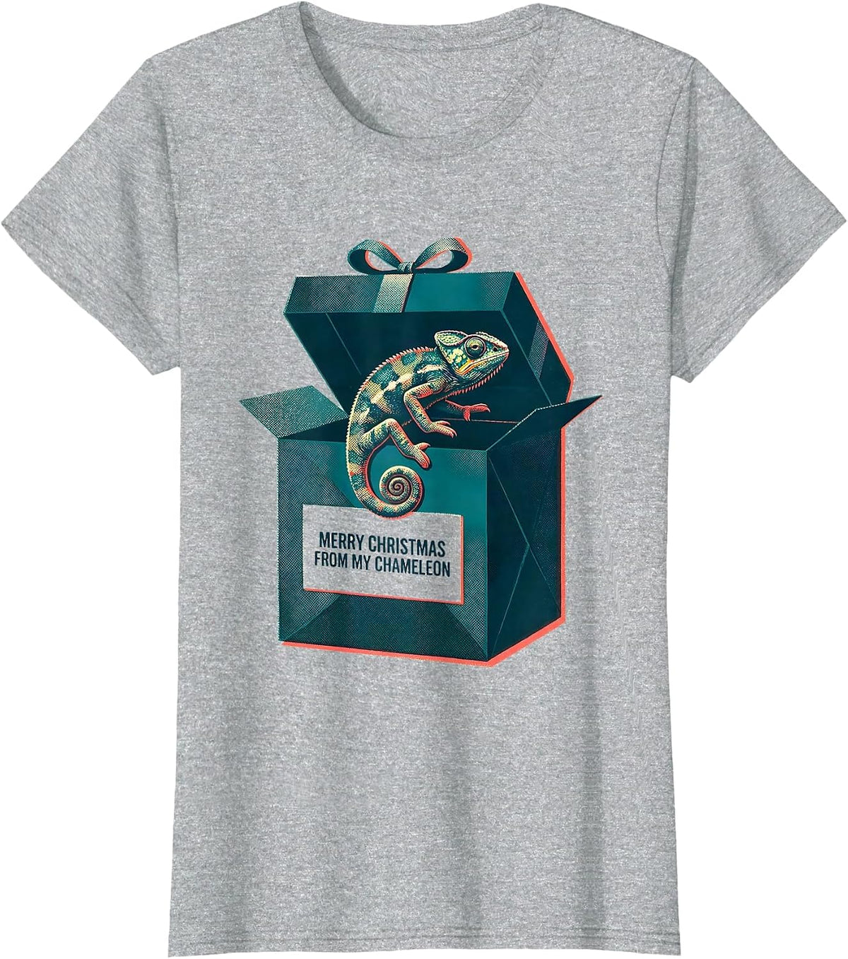 Merry Christmas From My Chameleon Risograph Reptile Keeper T-Shirt - Heather Grey