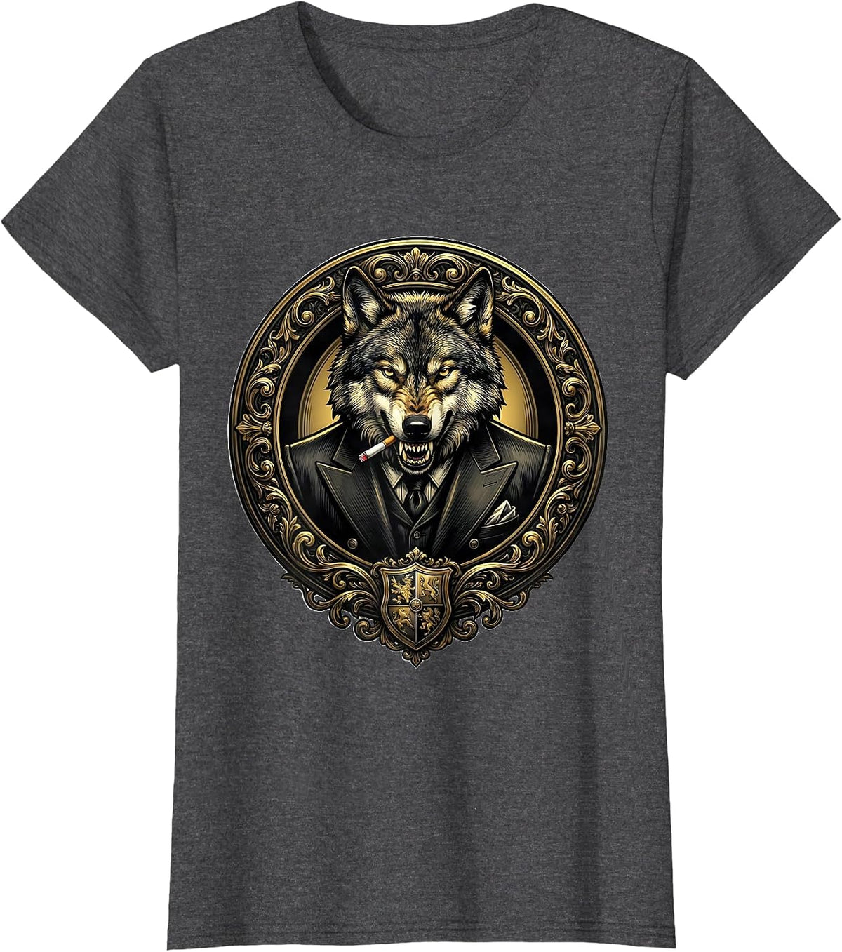 Women's Italian Brainrot Wolf in Designer Suit Smoking T-Shirt - Dark Heather Grey