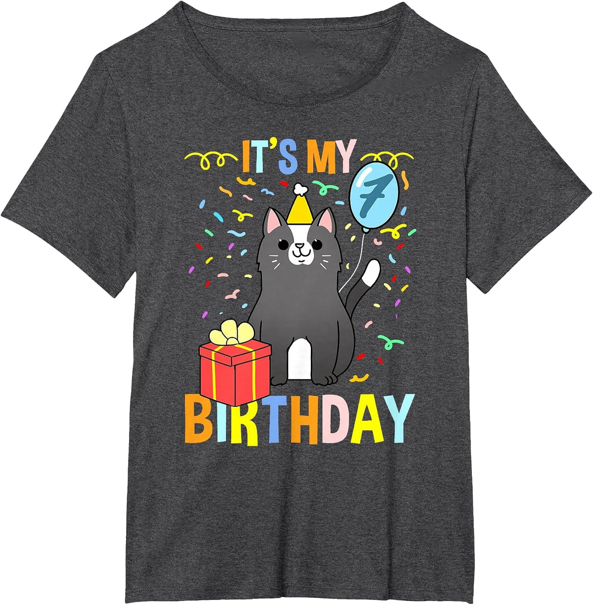 Its My 7th Birthday Tuxedo Cat T-Shirt - Dark Heather Grey