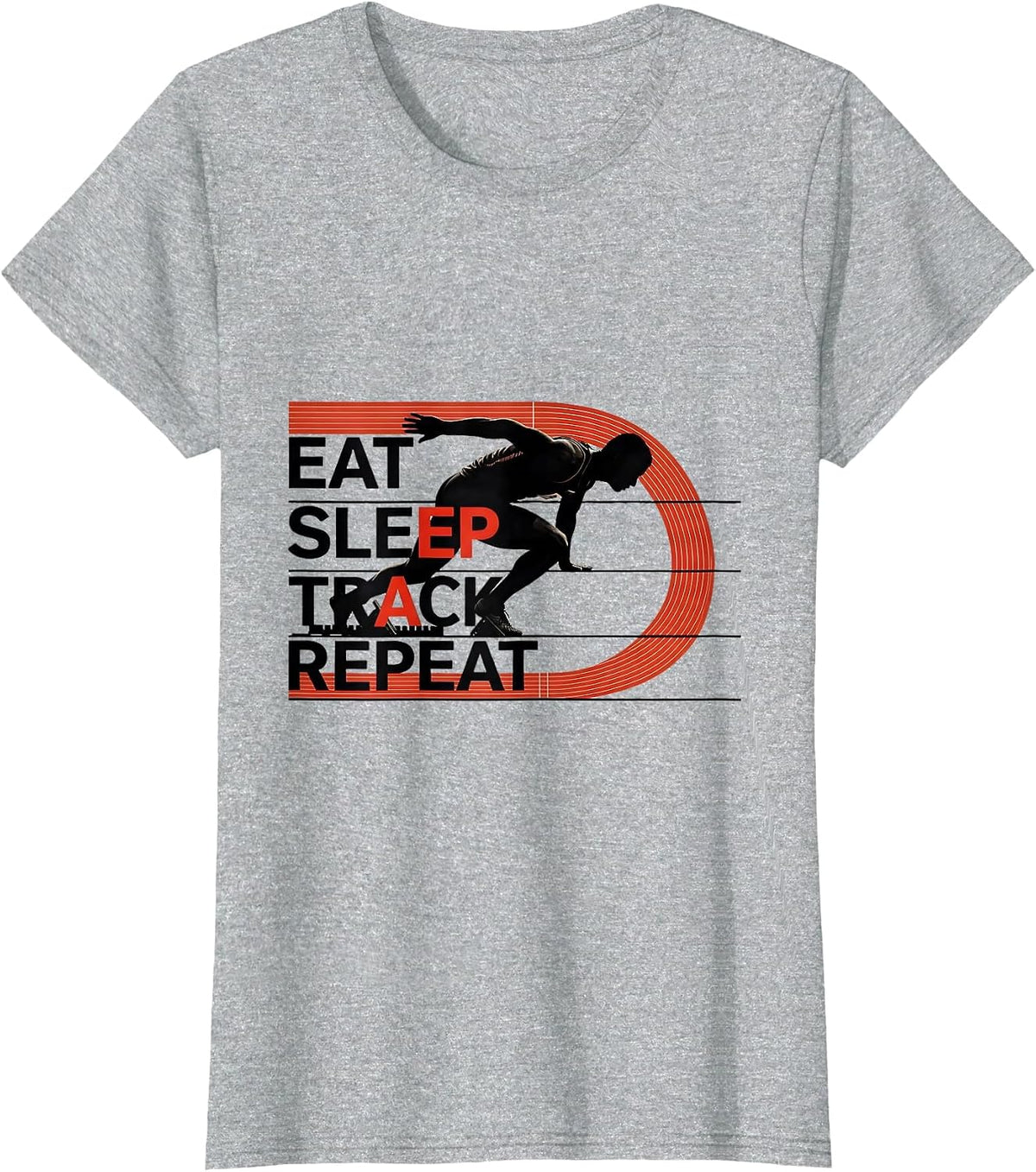 Eat Sleep Track Repeat Funny Sports Fan Track and Field T-Shirt - Heather Grey