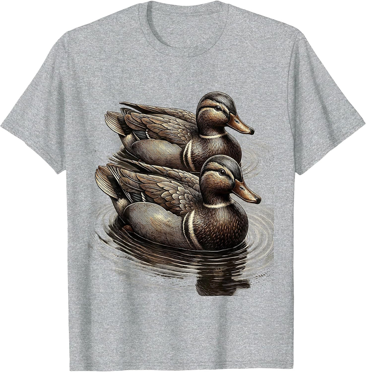 Men's Duck Decoys Floating on Still Water Illustration T-Shirt - Heather Grey