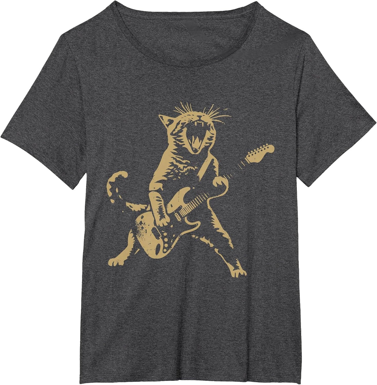 Cat Playing Guitar Rock Star Rock and Roll Men Women Kids T-Shirt - Dark Heather Grey
