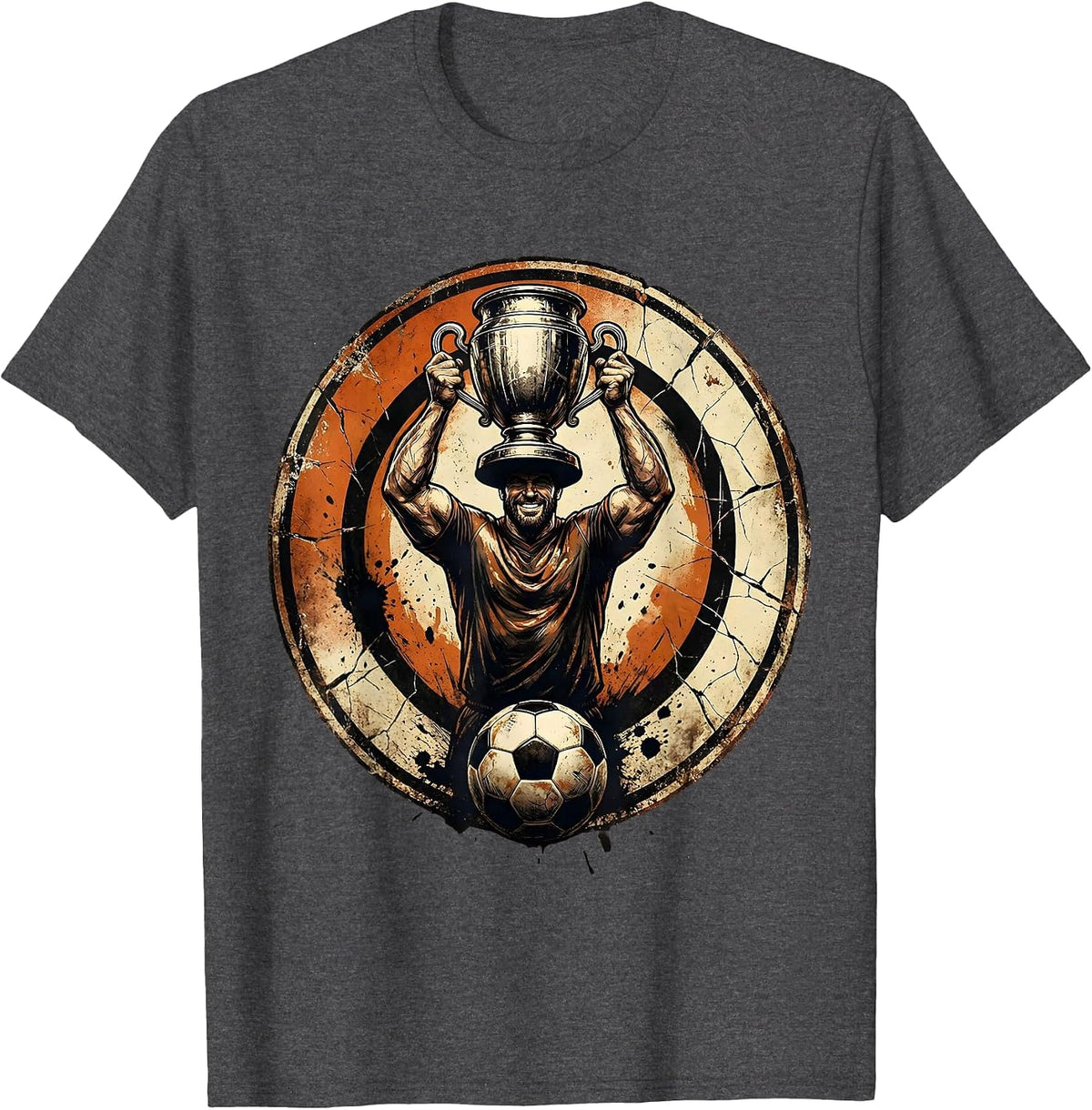 Soccer Dad Trophy Illustration Graphic T-Shirt - Dark Heather Grey