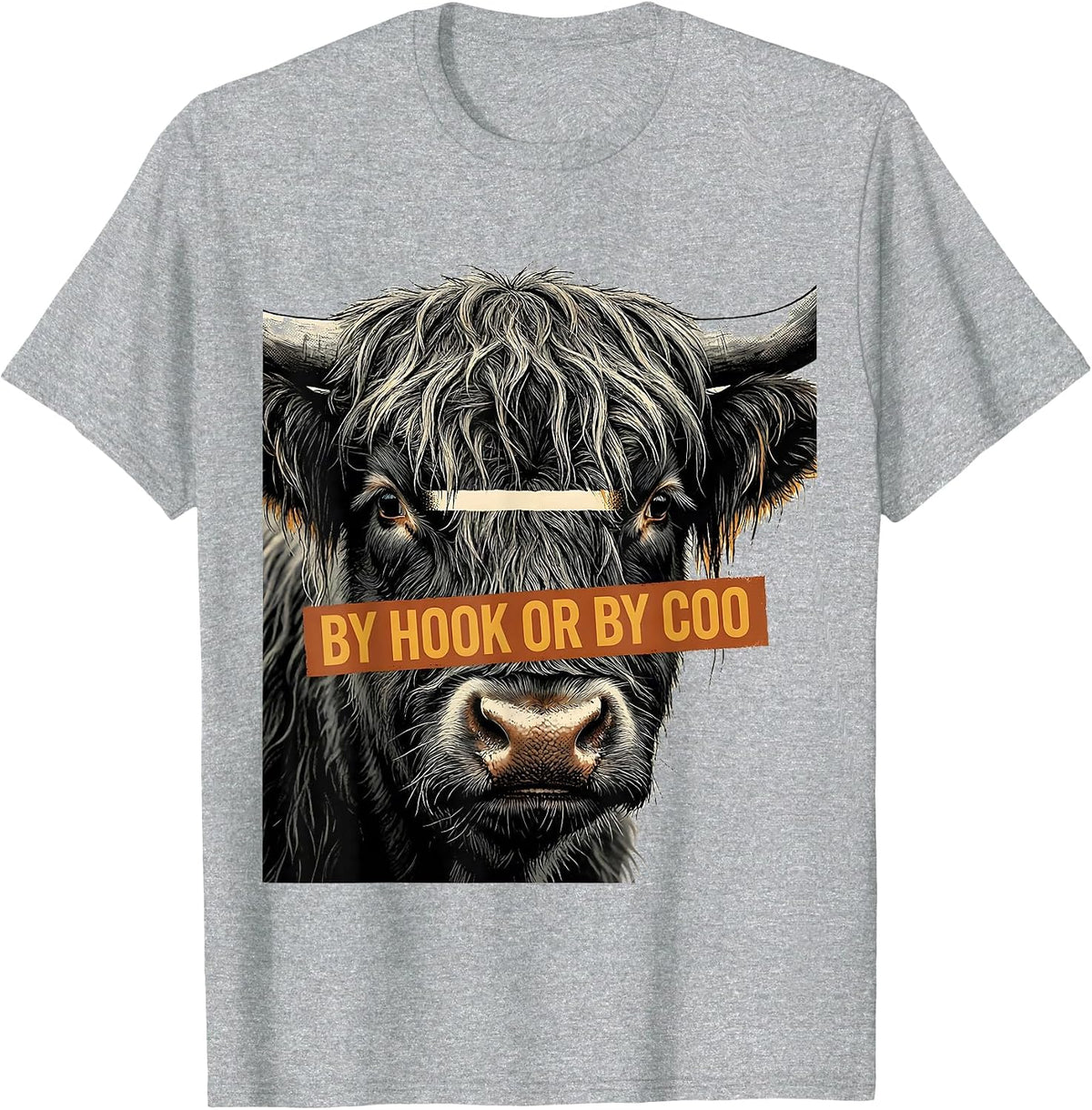 Men's By Hook Or By Coo Funny Highland Cow Humor Scottish Cow T-Shirt - Heather Grey