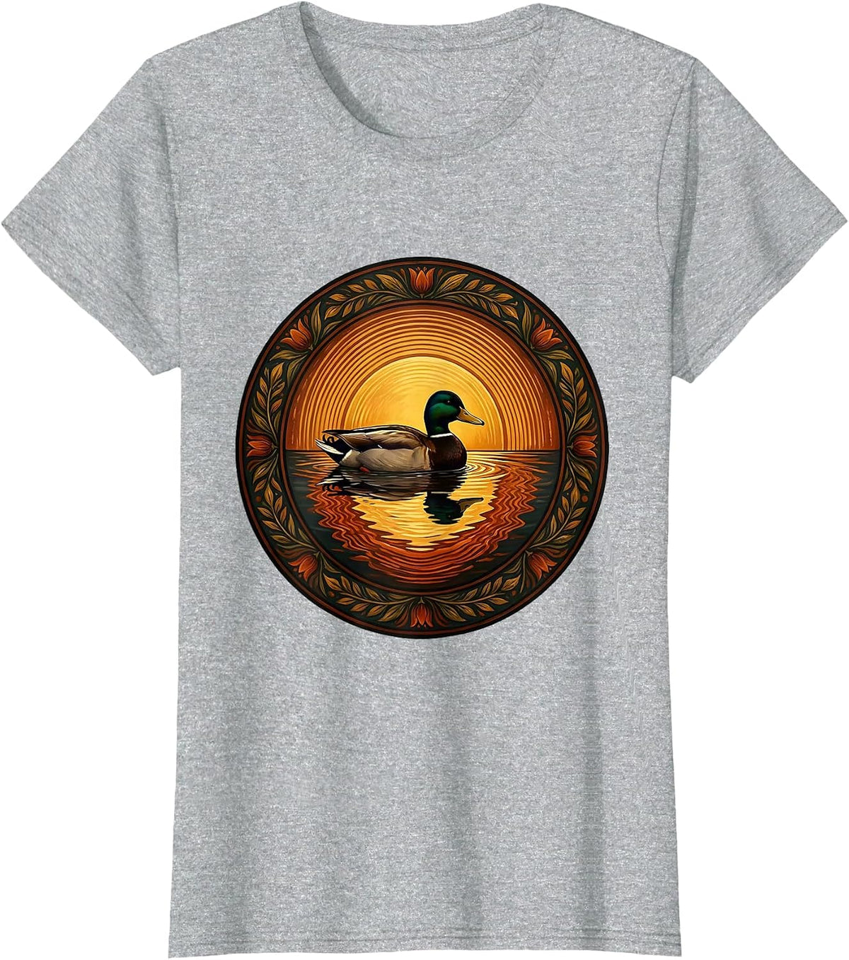 Duck Silhouette Sunset Reflection Nature Design T-Shirt - Heather Grey
