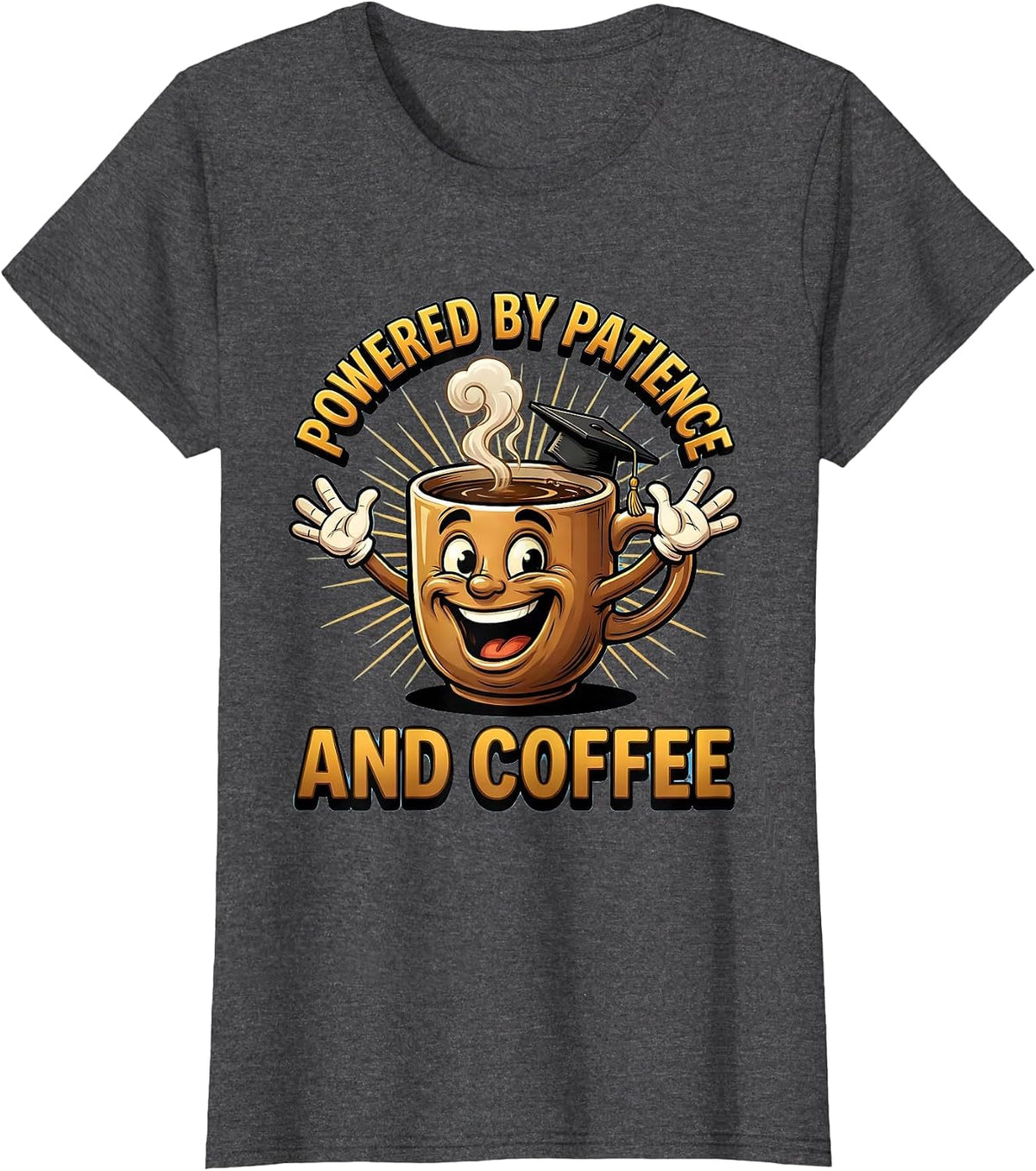 Women's Powered by Patience and Coffee Sped Teacher T-Shirt - Dark Heather Grey
