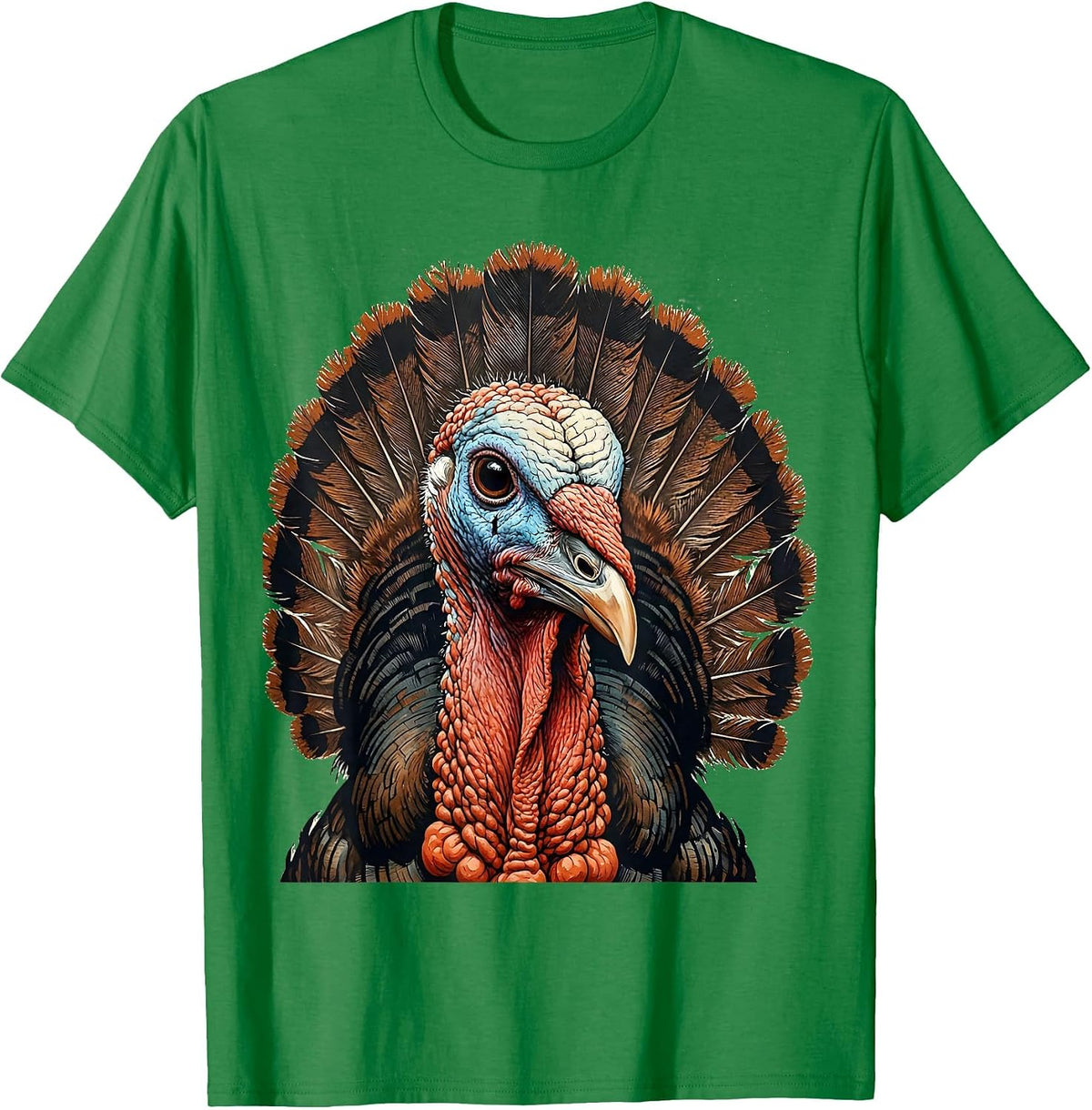 Men's Bold Turkey Face Close-Up Graphic Design T-Shirt - Kelly Green