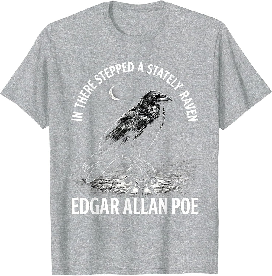In There Stepped A Stately Raven Edgar Allan Poe Gothic T-Shirt, Men, Heather Grey, X-Large - As Pictured