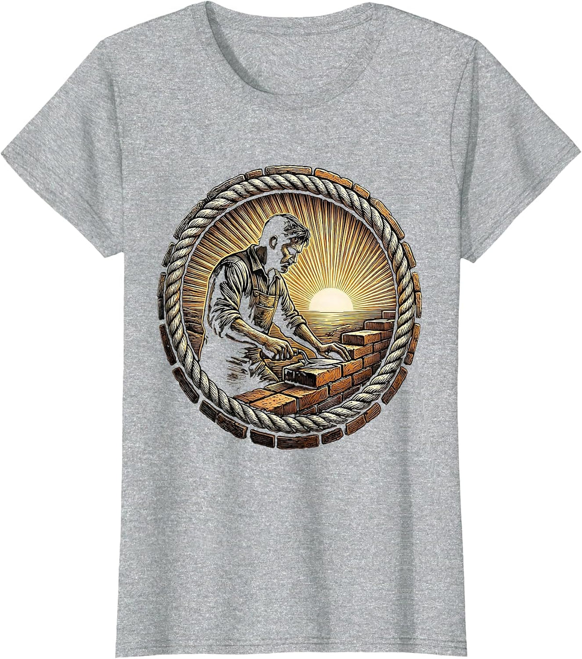 Bricklayer Golden Sunrise Mason Graphic Design T-Shirt - Heather Grey