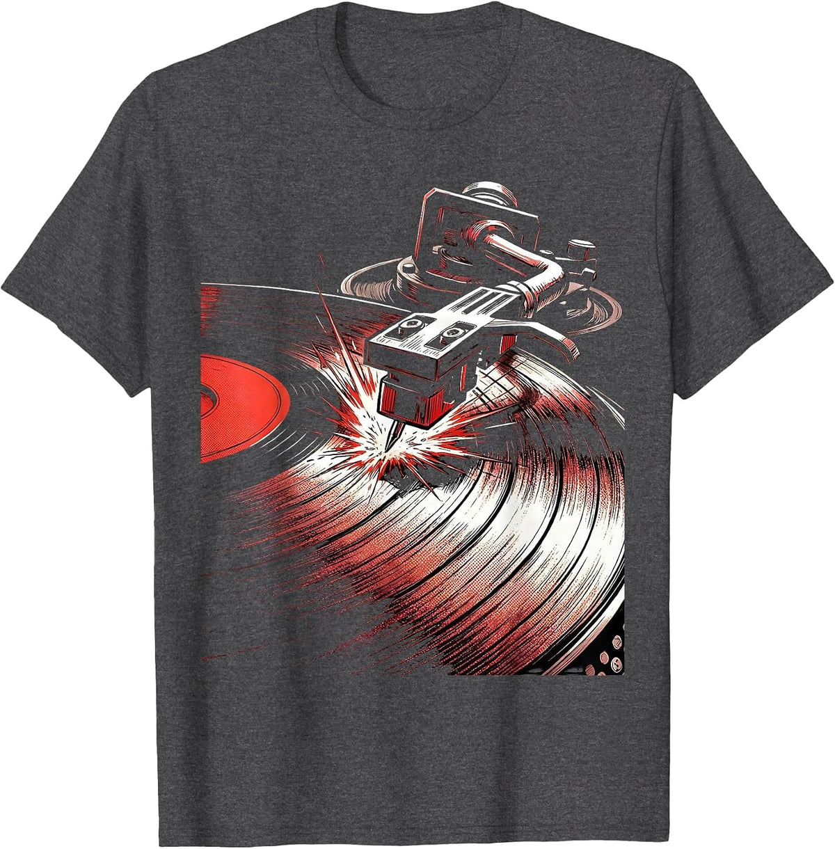 Turntable Needle Drops on Vinyl Record Hip Hop T-Shirt - Dark Heather Grey