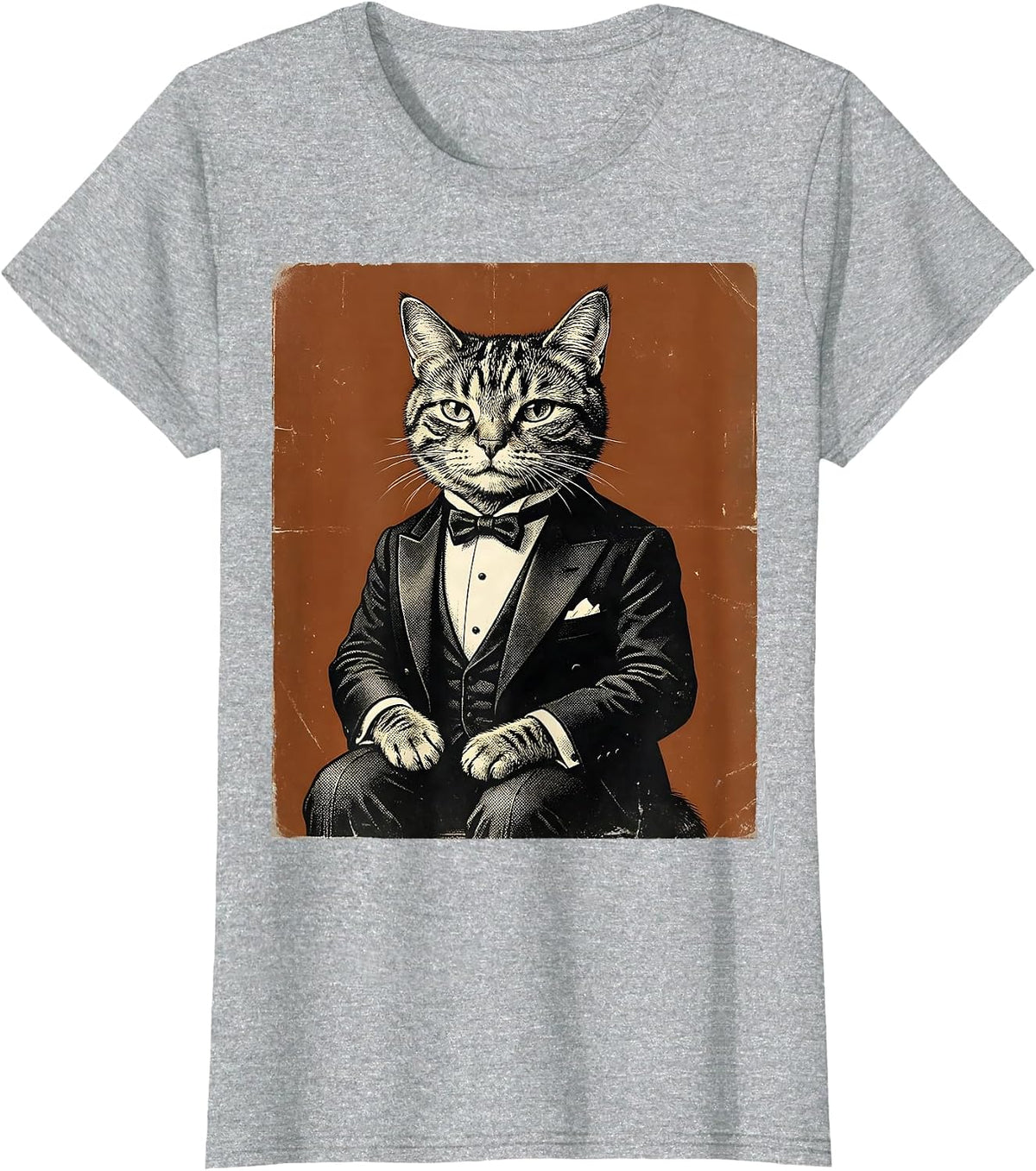 Women's Dapper Cat in Tuxedo Funny Formal Feline Design T-Shirt - Heather Grey