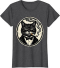 Women's Tuxedo Cat Smoking a Smoke Ring Illustration T-Shirt - Dark Heather Grey