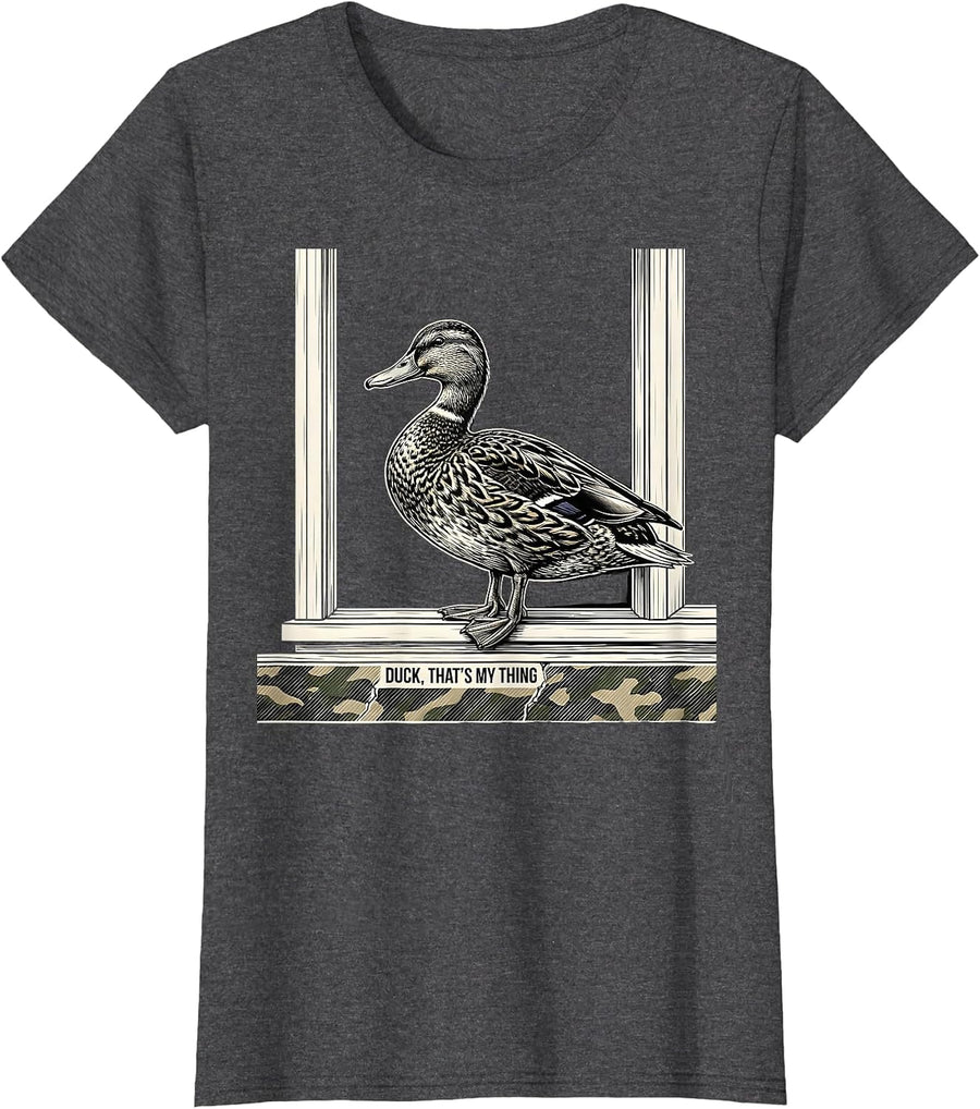 Women's Duck That's My Thing Funny Hunting Camo Outdoor Gift T-Shirt - Dark Heather Grey