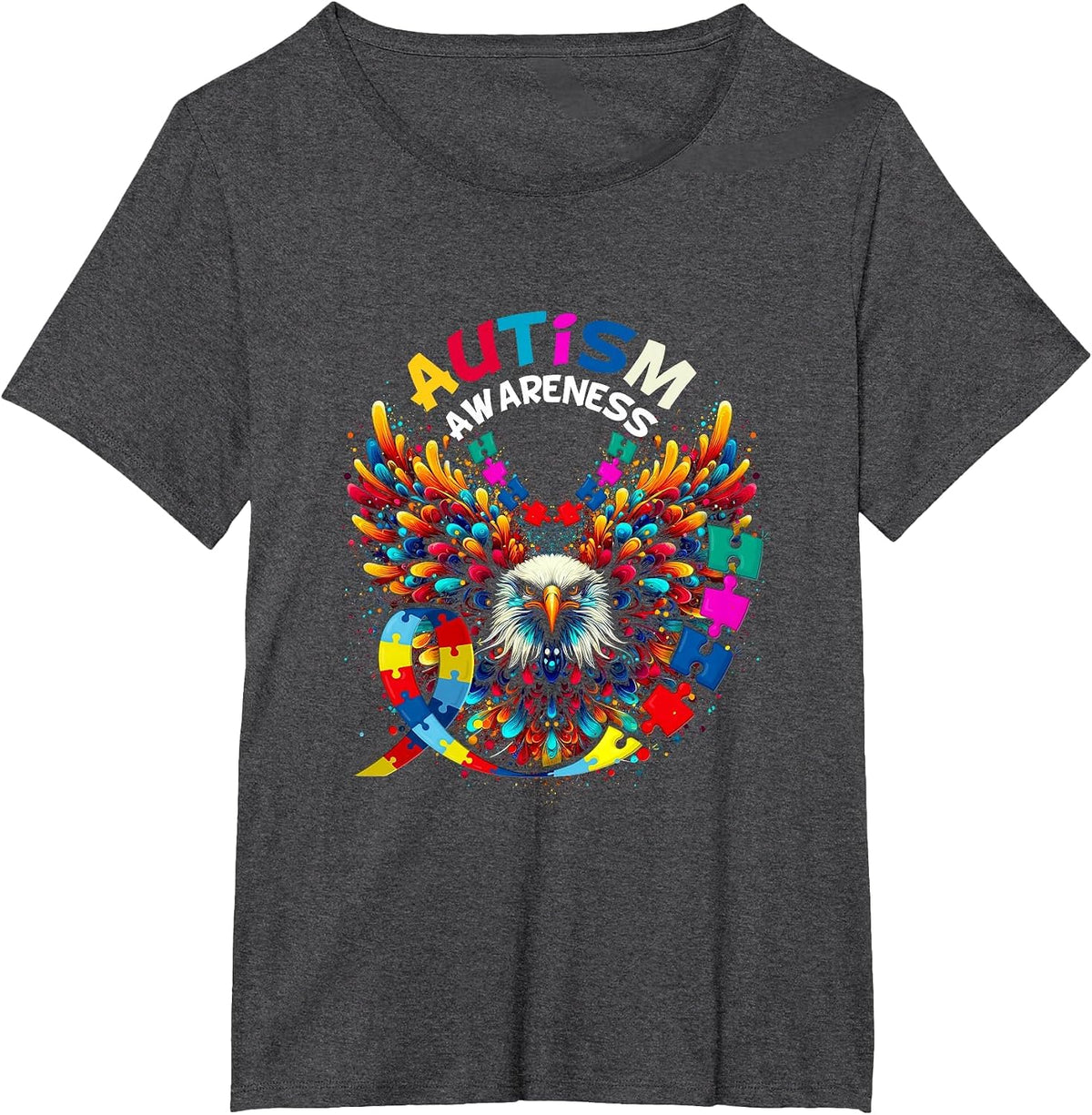 Autism Awareness Puzzle Pieces Eagle Family Health Support T-Shirt - Dark Heather Grey