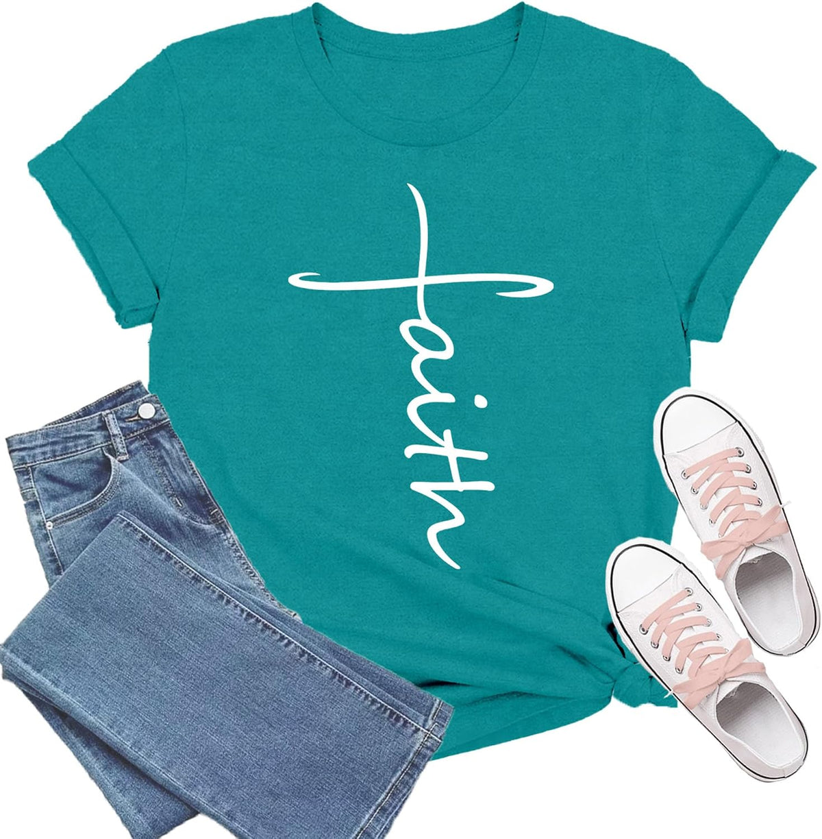 Christian Shirts for Women Religious Shirt Faith Over Fear Tee Tops - Green