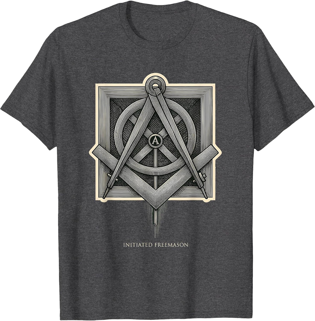 Initiated Freemason Crosshatch Etching Masonic Square T-Shirt - Dark Heather Grey