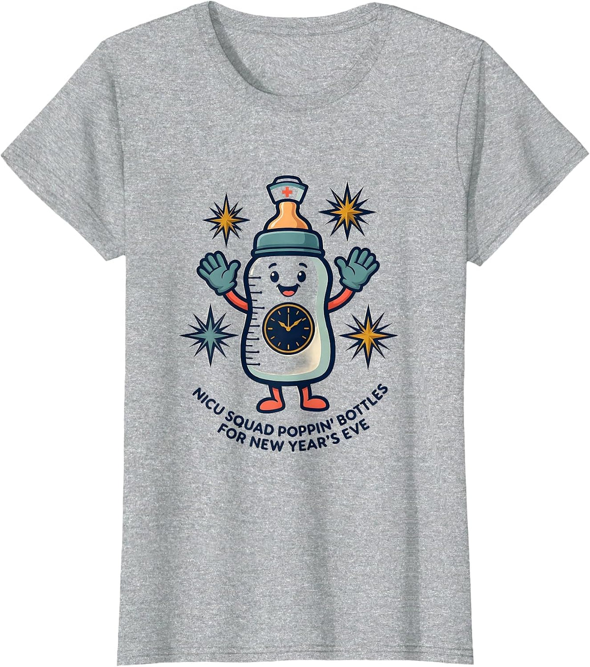 Women's NICU Squad Poppin' Bottles For New Year's Eve Humor T-Shirt - Heather Grey