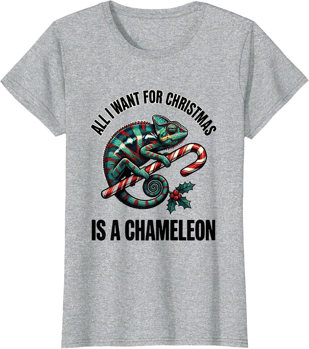Women's All I Want For Christmas Is A Chameleon Funny T-Shirt - Heather Grey