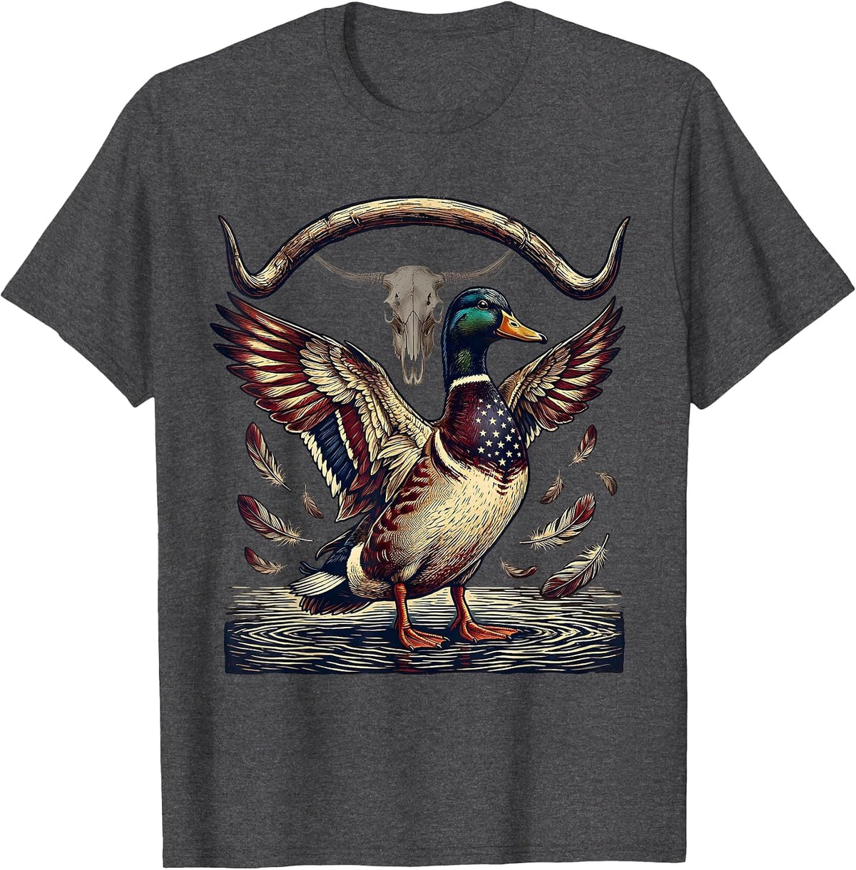 Men's Duck Camo Feathers on Water Illustration T-Shirt - Dark Heather Grey