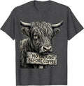 Men's No Talking Before Coffee Funny Highland Cow Coffee Lover T-Shirt - Dark Heather Grey