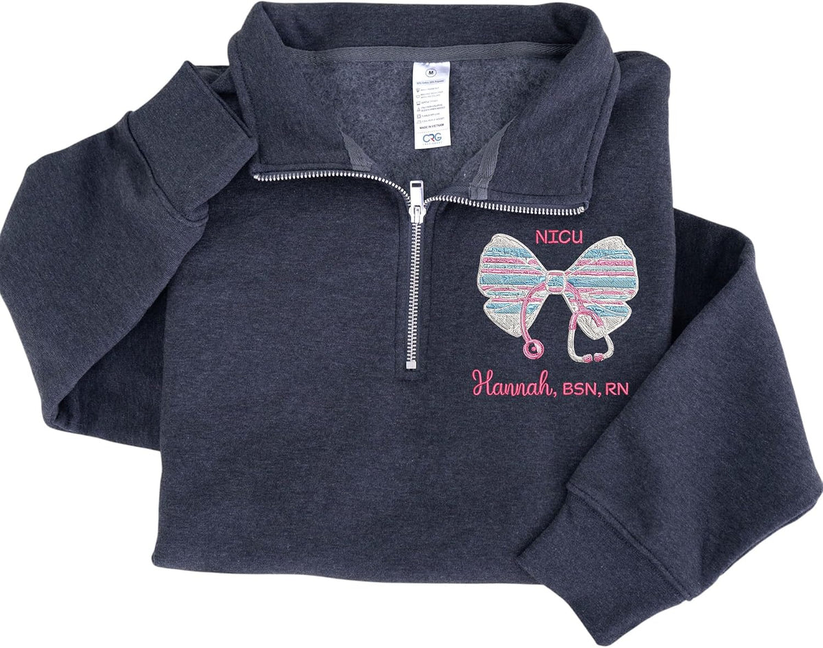 Custom Nurse Quarter Zip Sweatshirt, Personalized Embroidered Nurse Sweatshirt, Nurses Gifts - Labor and Delivery Nurse