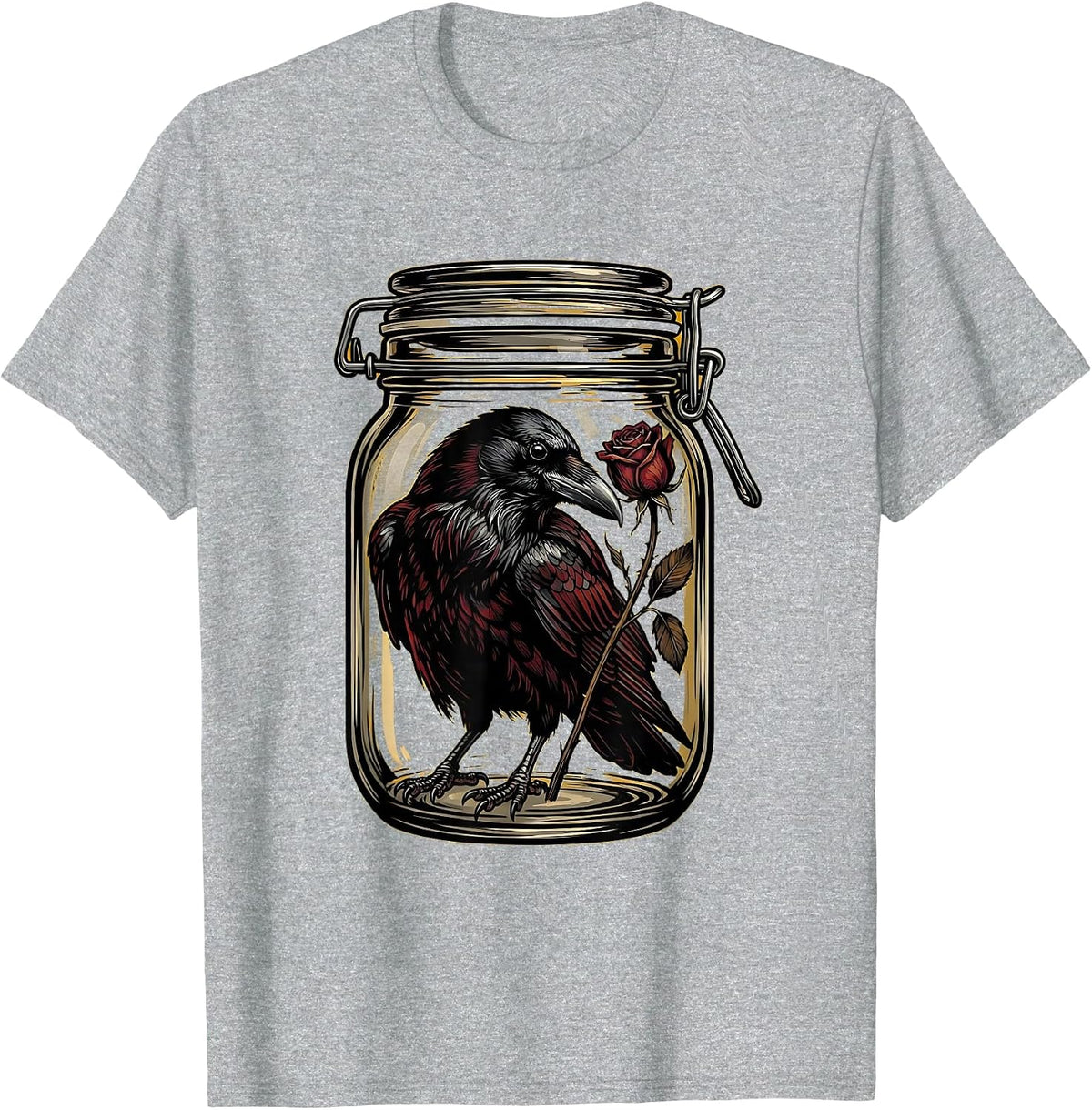 Men's Crow in a Mason Jar Sealed Shut Illustration T-Shirt - Heather Grey