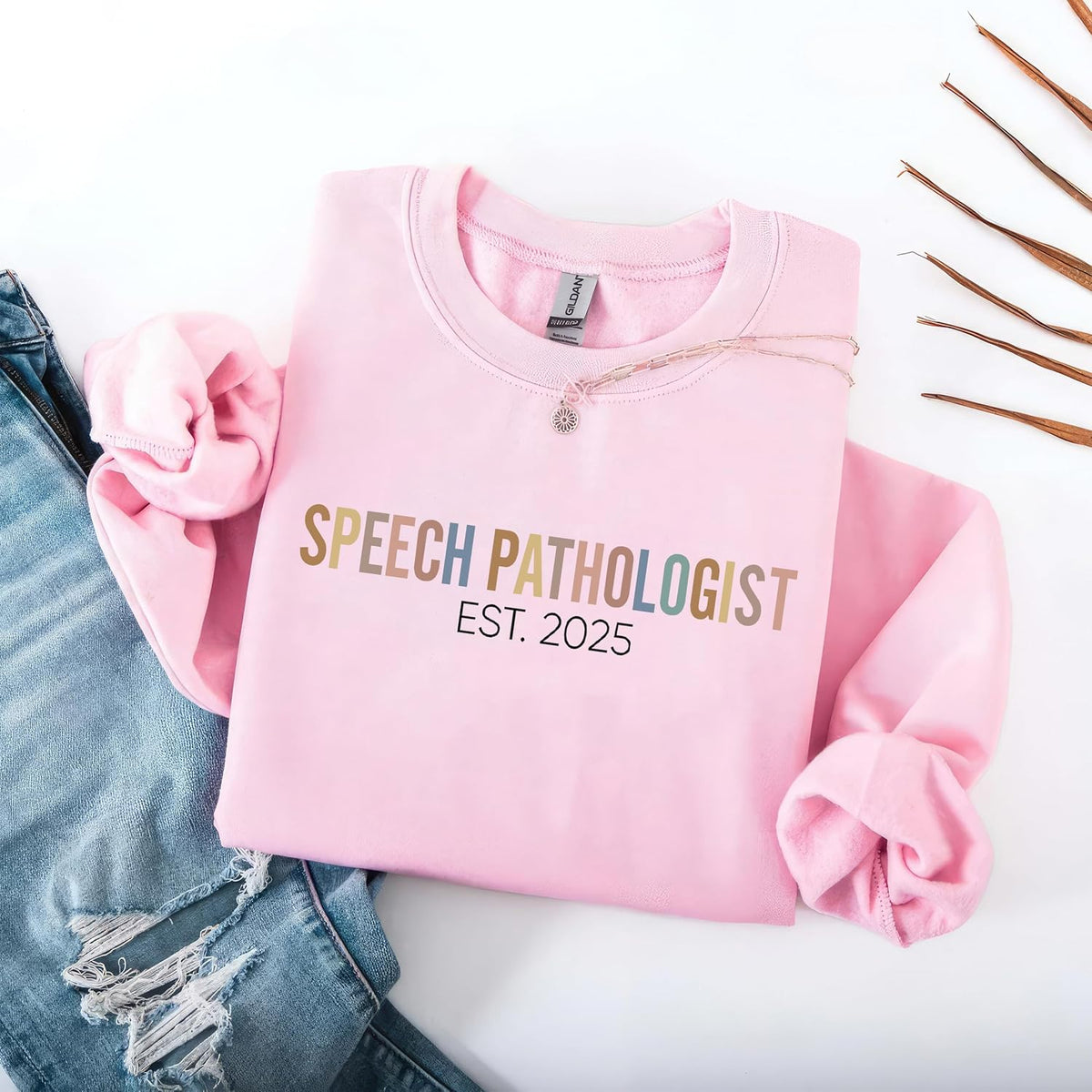 Personalized Speech Pathologist Sweatshirt with Name on Sleeve, Speech Pathologist Crewneck Gift - size chart