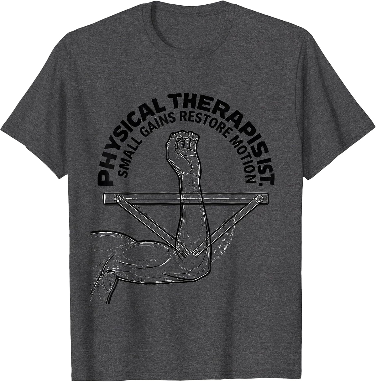 Physical Therapist Small Gains Restore Motion Retro T-Shirt - Dark Heather Grey